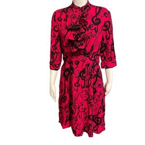 LOVE MOSCHINO Jabot Music Notes Printed Dress, Fuchsia Sz. 10